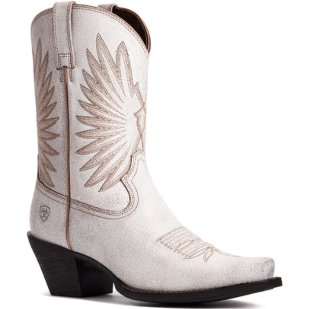 New Ariat Cream Rose Goldie Western Boots with Brown Stitching - Picture 4 of 4